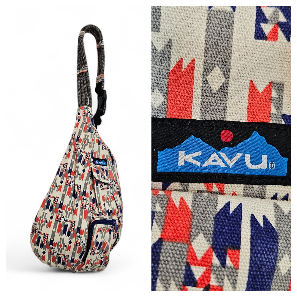 KAVU Rope Bag OS Mesa Southwest Geometric Canvas Sling Backpack Boho Multicolor